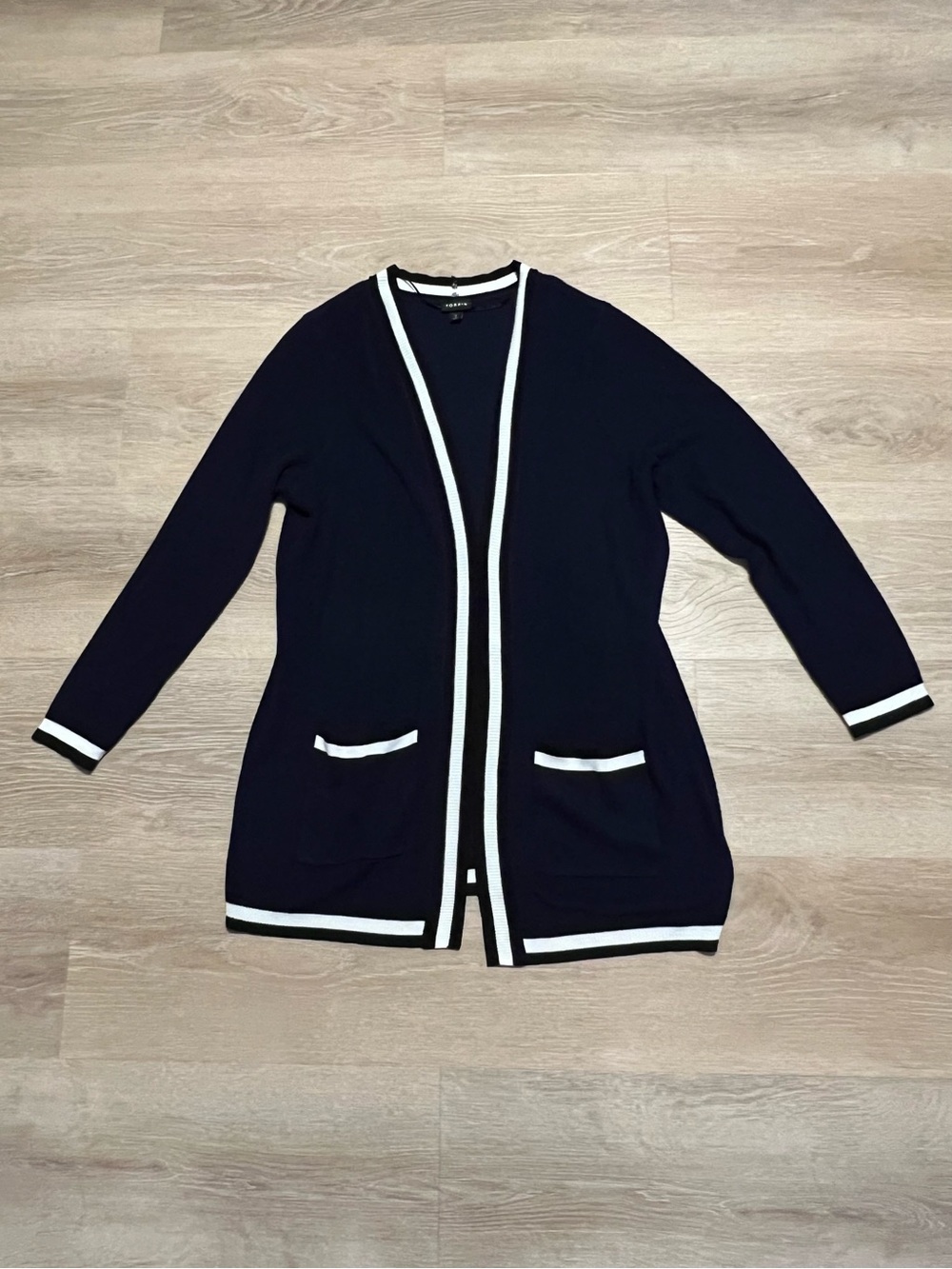 Torrid Navy Ribbed Varsity Open Front Duster Cardigan Plus Size 2X Cozy Classic - Picture 2 of 8